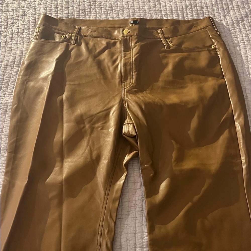 J. Crew Rich Coffee Slim Wide Leg Faux Leather Pants